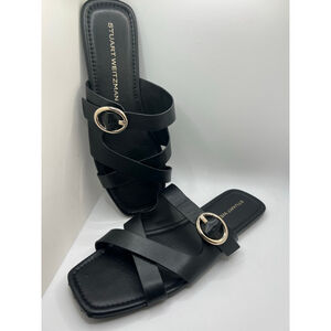 Stuart Weitzman Black Gold Buckle Flat Sandals Size 9.5